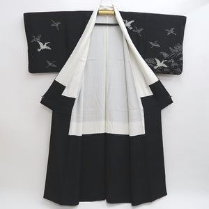 Kimono Black Crane Birds Shibori Tall Silk #9924B4