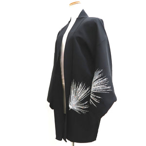 Haori Jacket Vintage(1950-1980) Black Peacock Silk #9990C2