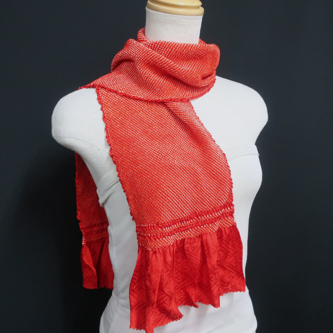 Silk Japanese Obiage Shibori Red 50.4x6.7in(128x17cm) A#10005