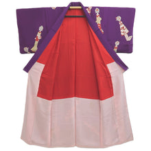 Load image into Gallery viewer, Kimono Vintage(1950-1980) Purple Kokeshi Dolls Silk #10777D4
