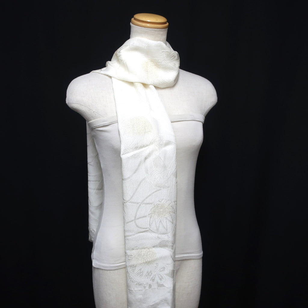 Silk Japanese Obiage Temari ball White 66.9x11.4in(170x29cm) A#10045