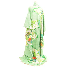 Load image into Gallery viewer, Furisode Green Shibori Chrysanthemum Peony Silk #10542B3
