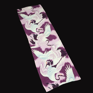 KK1455A1 Silk Kimono Fabric Vintage(Pre-1920) Crane Birds Purple 45.3x13.0in(115x33cm)