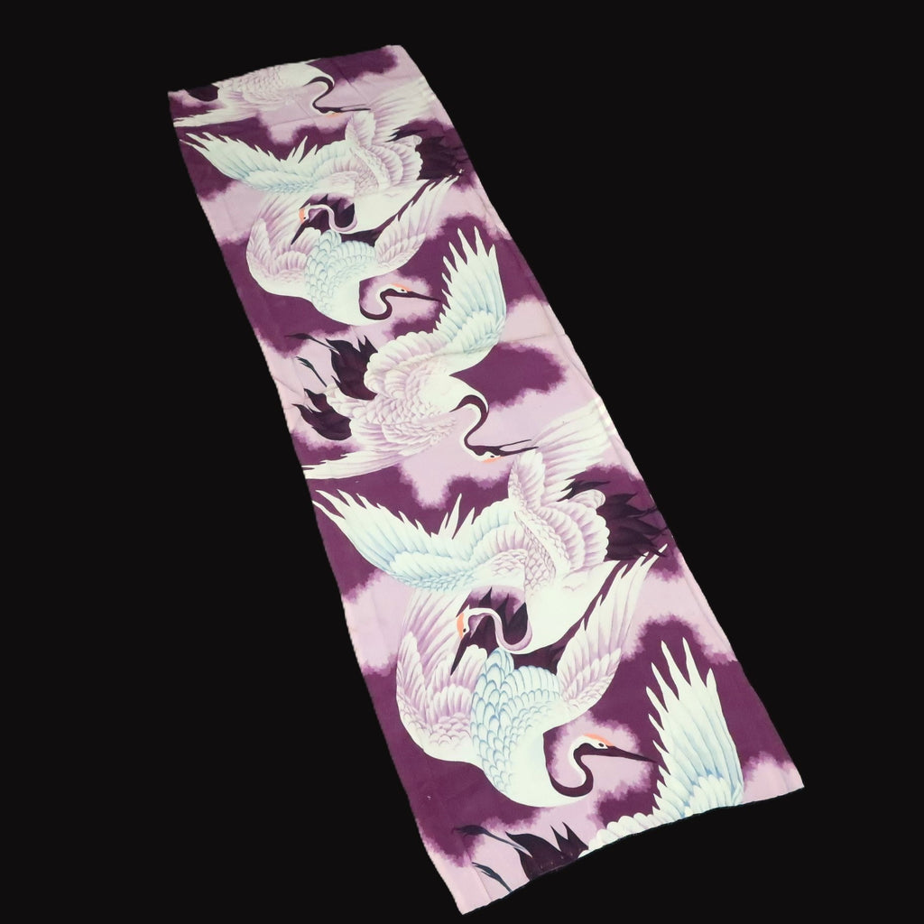 KK1455A1 Silk Kimono Fabric Vintage(Pre-1920) Crane Birds Purple 45.3x13.0in(115x33cm)