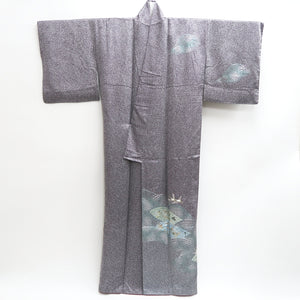 Kimono Purple Embroidery Crane Birds Wave Silk #9646J2