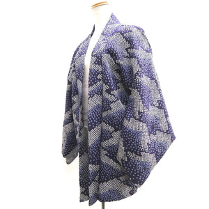 Haori Jacket Vintage(1950-1980) Blueish Purple Shibori Wave Silk #10110D2