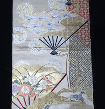 Load image into Gallery viewer, BB10083AF Silk Obi Fabric Crane Birds Gold 47.6x10.6in(121x27cm)
