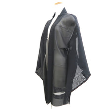 Load image into Gallery viewer, Haori Jacket Vintage(1950-1980) Black Midnight blue Sheer Bamboo leaf Silk #10902E5
