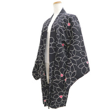 Load image into Gallery viewer, Haori Jacket Black Camellia Silk #10671C5
