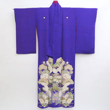 Load image into Gallery viewer, Kimono Vintage(1920-1950) Blueish Purple Crane Birds Hand painted Silk #9670J3
