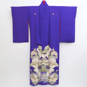 Kimono Vintage(1920-1950) Blueish Purple Crane Birds Hand painted Silk #9670J3