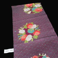 Load image into Gallery viewer, KK1465A1 Silk Kimono Fabric Vintage(1920-1950) Sayagata Dark Purple 53.9x11.4in(137x29cm)

