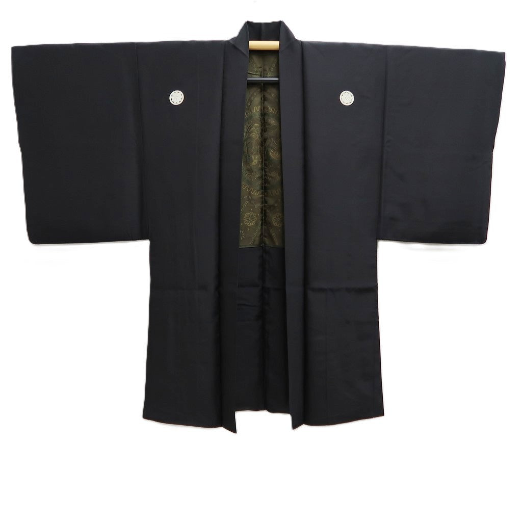 Men's Haori Vintage(1950-1980) Black Montsuki Silk #10422A2
