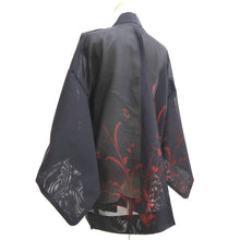 Load image into Gallery viewer, Haori Jacket Vintage(1950-1980) Black Burgundy Sheer Botanical Silk #10912E5
