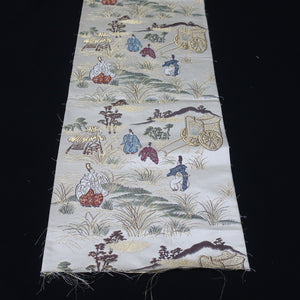 BB10023AC Silk Obi Fabric Heian Period Aristocrats White 50.8x10.6in(129x27cm)