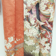 Load image into Gallery viewer, Furisode Salmon Gold Heian Princess Plum blossom Silk #9677J3
