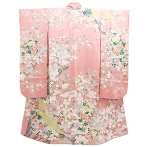 Furisode Pink Cherry Blossom Peacock Tall Silk #10552B4