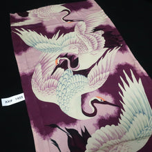 Load image into Gallery viewer, KK1455A1 Silk Kimono Fabric Vintage(Pre-1920) Crane Birds Purple 45.3x13.0in(115x33cm)
