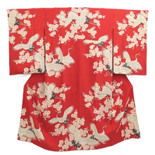 Load image into Gallery viewer, Juban Vintage(1950-1980) Red Crane Birds Silk #10503B1
