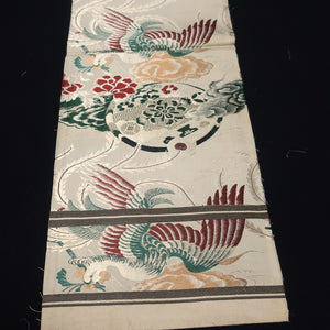 BB10033AC Silk Obi Fabric Vintage(1920-1950) Phoenix Red Green 73.6x11.4in(187x29cm)
