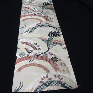 BB10043AD Silk Obi Fabric Crane Birds Gold Black 76.8x11.0in(195x28cm)