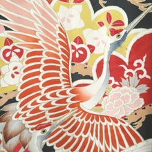 Load image into Gallery viewer, Furisode Vintage(1920-1950) Black Crane Birds Silk #11105Z1
