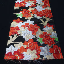 Load image into Gallery viewer, BB10073AF Silk Obi Fabric Maple Leaf Black Red 48.4x10.6in(123x27cm)
