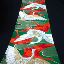 Load image into Gallery viewer, BB10093AF Silk Obi Fabric Crane Birds Green 96.5x10.6in(245x27cm)
