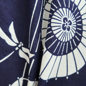Yukata Vintage(1950-1980) Navy Dragonfly Bangasa Umbrella Cotton #10483A5