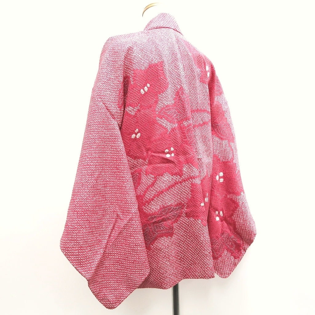 Haori Jacket Vintage(1950-1980) Reddish Pink Full Shibori Flower Silk #10215E2