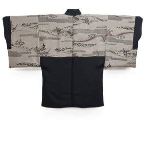Men's Haori Vintage(1950-1980) Black Montsuki Landscape Silk #10436A3