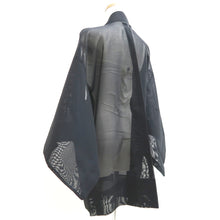 Load image into Gallery viewer, Haori Jacket Vintage(1950-1980) Black Midnight blue Sheer Bamboo leaf Silk #10902E5
