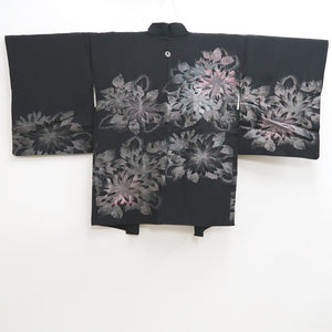 Haori Jacket Vintage(1950-1980) Black Silver Flower Silk #10124D3