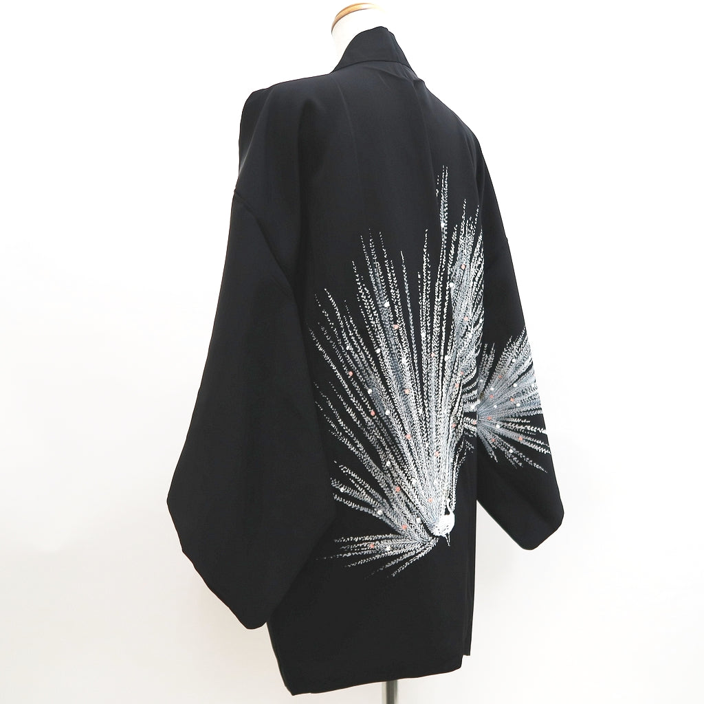 Haori Jacket Vintage(1950-1980) Black Peacock Silk #9990C2