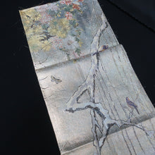 Load image into Gallery viewer, BB10013AB Silk Obi Fabric Plum blossom Bird Silver 84.6x11.0in(215x28cm)
