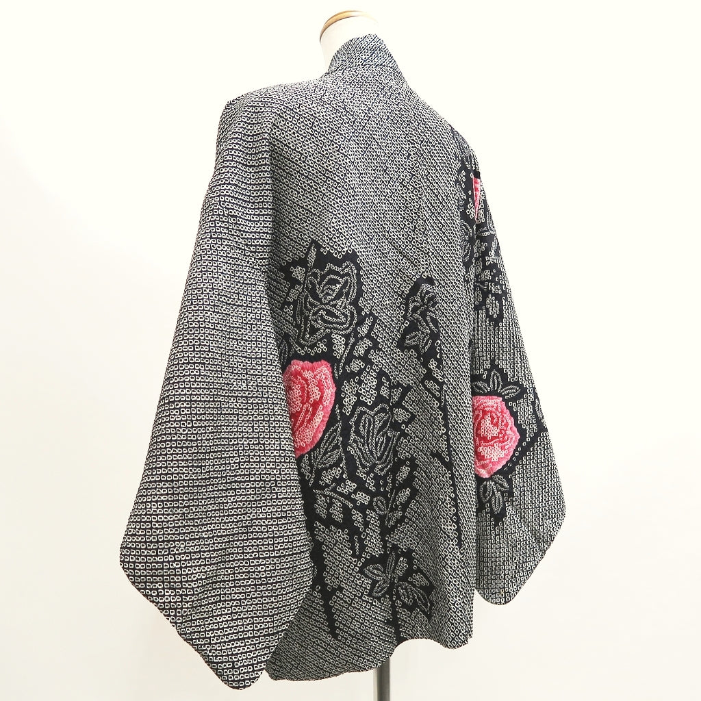 Haori Jacket Vintage(1950-1980) Black Shibori Flower Silk #10020C4