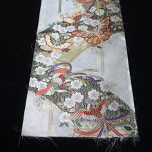 Load image into Gallery viewer, BB10063AE Silk Obi Fabric Butterfly Cherry Blossom White Gold 52.4x11.0in(133x28cm)
