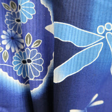 Load image into Gallery viewer, Yukata Black Purple Dragonfly Chrysanthemum Cotton #10473A5
