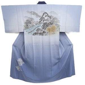 Men's Juban Blueish Gray Landscape Silk #10446A3