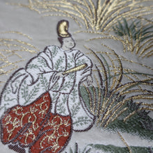 Load image into Gallery viewer, BB10023AC Silk Obi Fabric Heian Period Aristocrats White 50.8x10.6in(129x27cm)
