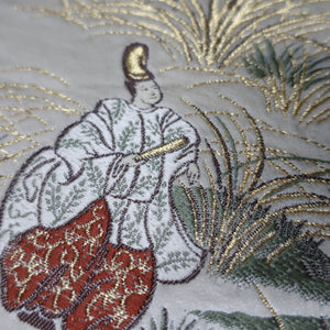 BB10023AC Silk Obi Fabric Heian Period Aristocrats White 50.8x10.6in(129x27cm)