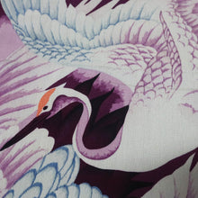 Load image into Gallery viewer, KK1455A1 Silk Kimono Fabric Vintage(Pre-1920) Crane Birds Purple 45.3x13.0in(115x33cm)
