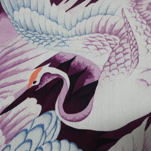 KK1455A1 Silk Kimono Fabric Vintage(Pre-1920) Crane Birds Purple 45.3x13.0in(115x33cm)