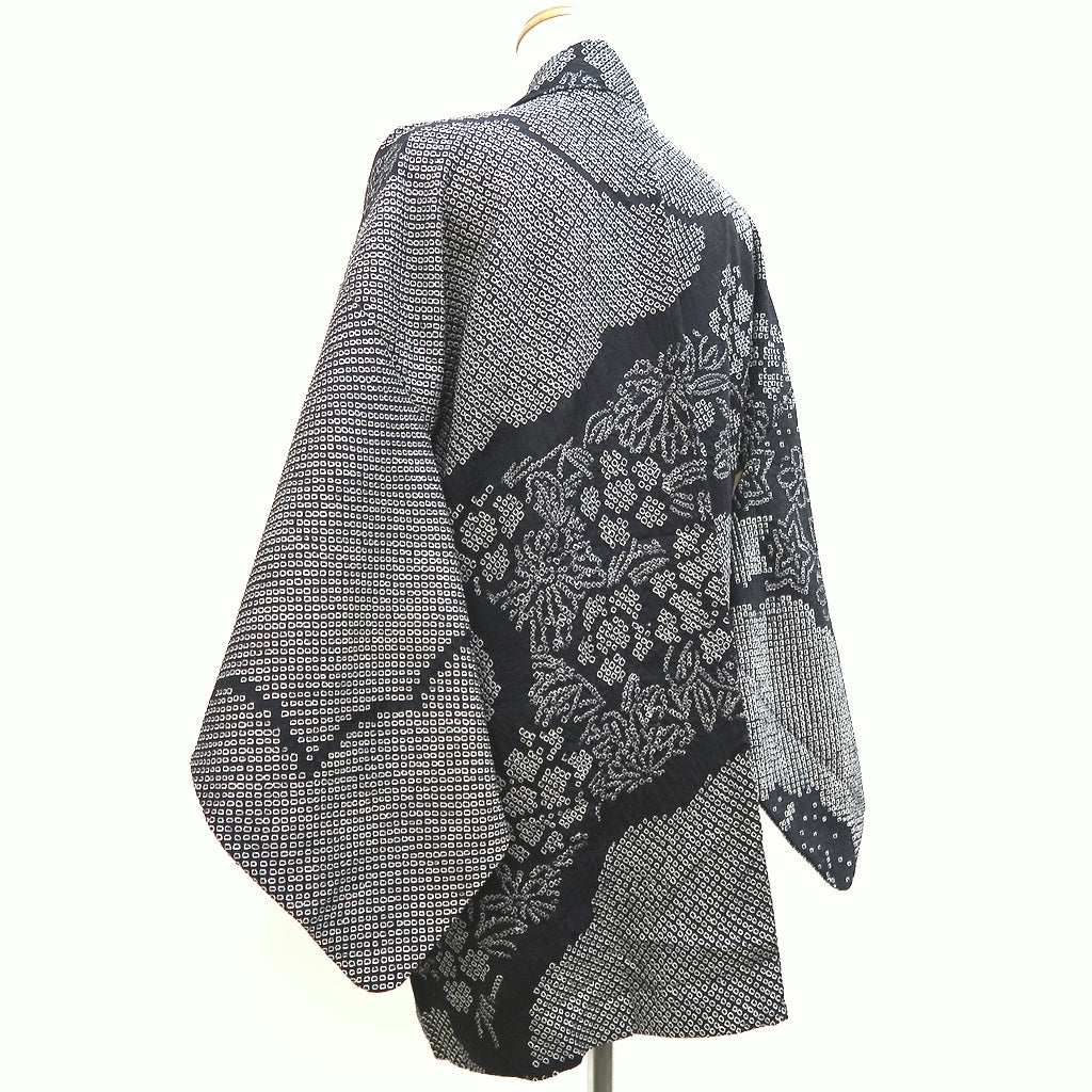 Haori Jacket Vintage(1950-1980) Black Shibori Chrysanthemum Silk #10095D2