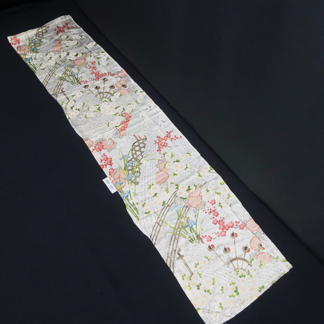 KK1421B8 Silk Kimono Fabric Vintage(1950-1980) Plum blossom Pearl white 65.7x13.0in(167x33cm)