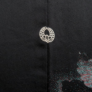 Haori Jacket Vintage(1950-1980) Black Silver Flower Silk #10124D3