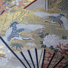 Load image into Gallery viewer, BB10083AF Silk Obi Fabric Crane Birds Gold 47.6x10.6in(121x27cm)
