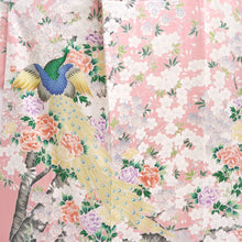 Load image into Gallery viewer, Furisode Pink Cherry Blossom Peacock Tall Silk #10552B4
