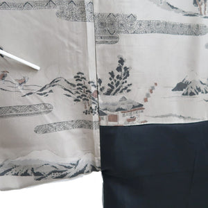 Men's Haori Vintage(1950-1980) Black Montsuki Landscape Silk #10436A3