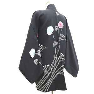 Haori Jacket Vintage(1950-1980) Black Shibori Flower Silk #9850B2